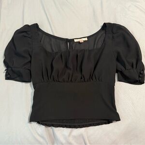 Chic Black Ruched Crop Blouse